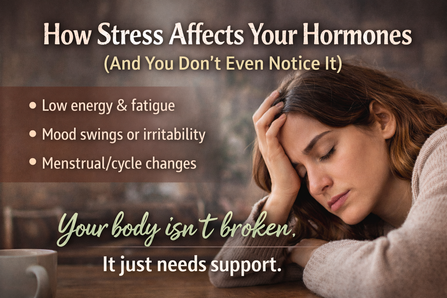 Woman feeling quiet stress and hormonal imbalance, symbolic of hidden tension