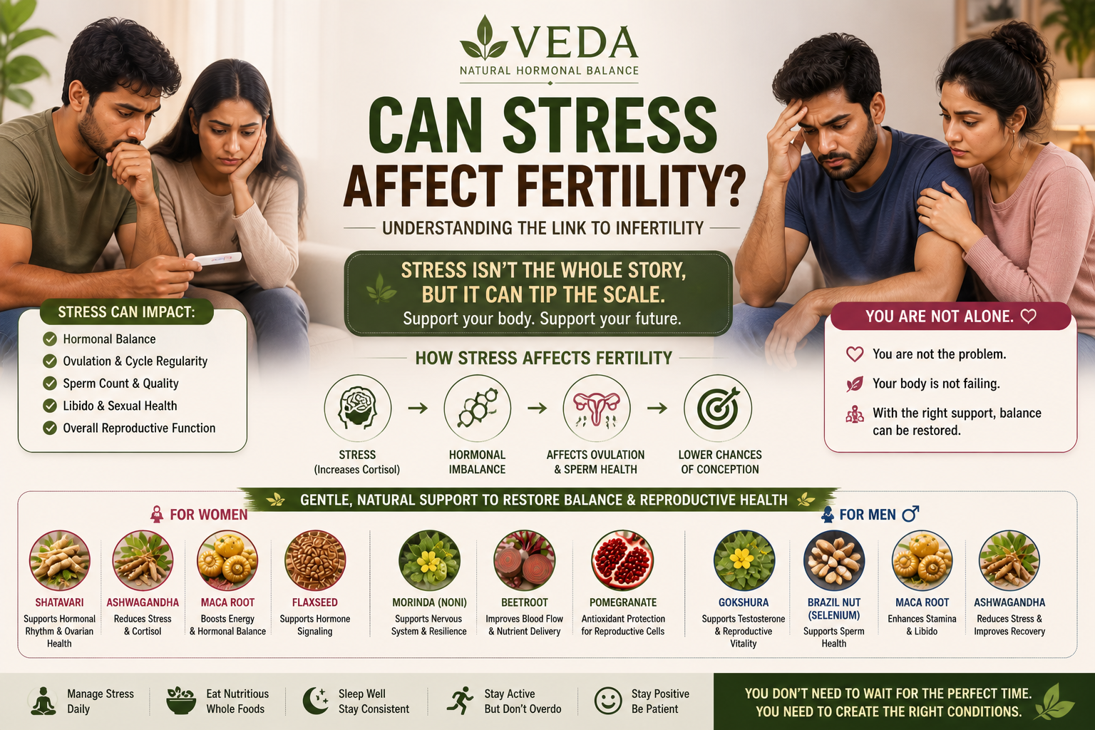 Couple looking thoughtful, symbolizing stress and fertility concerns
