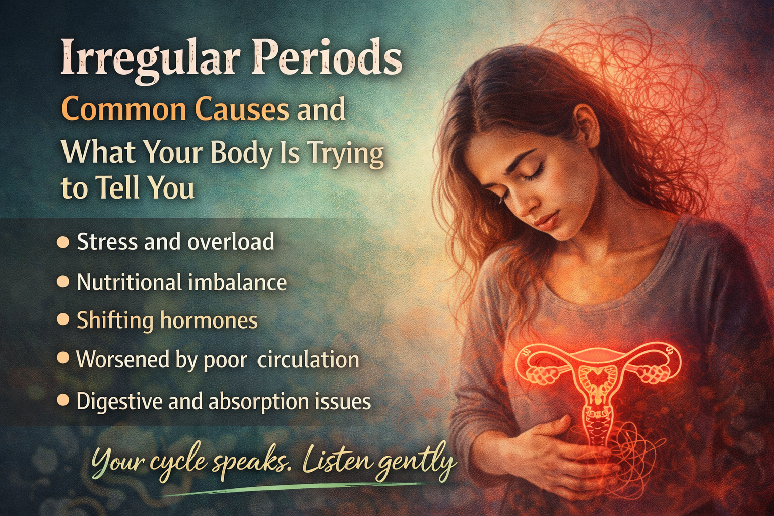 Woman looking at calendar, symbolizing irregular periods and cycle tracking