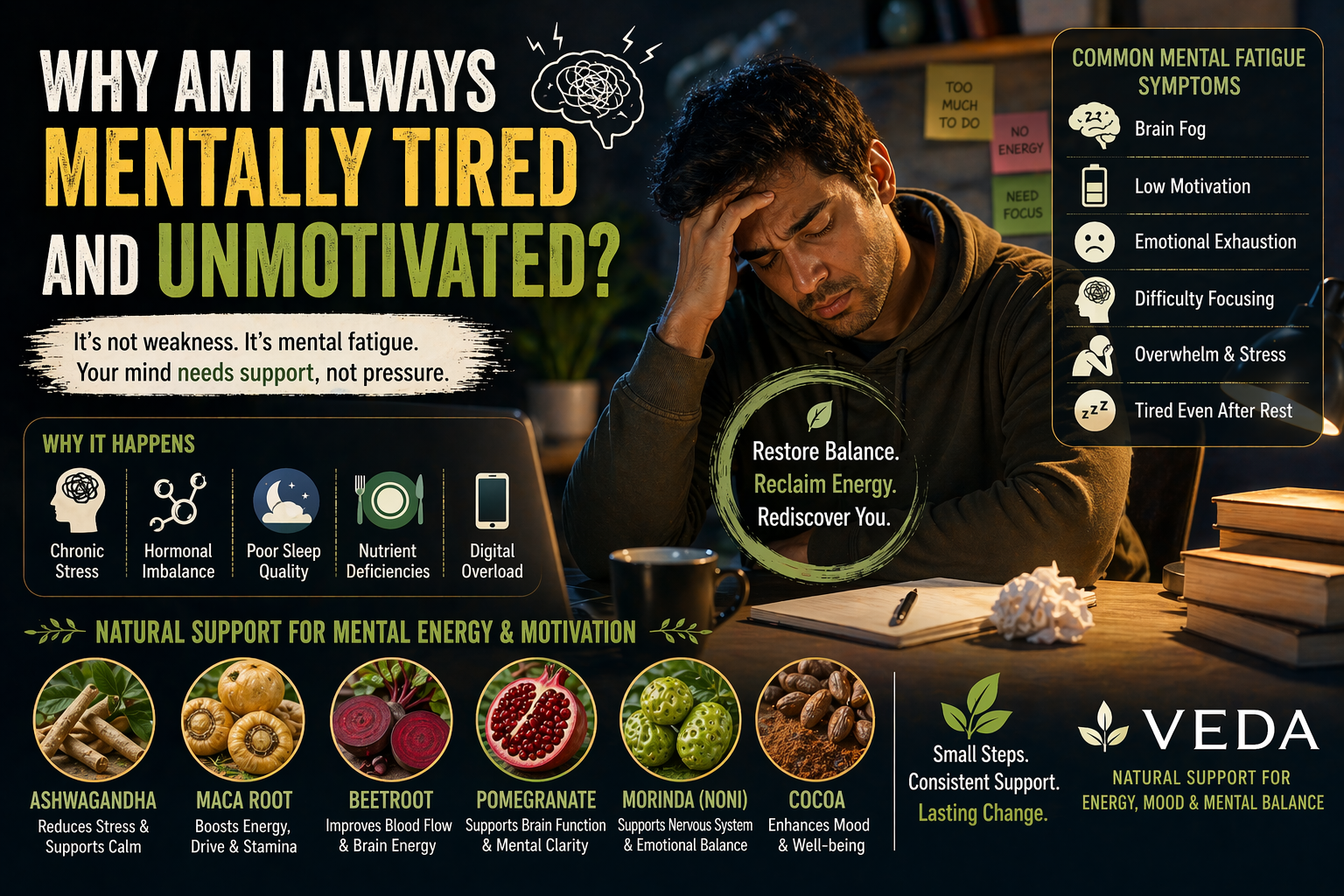 Woman feeling mentally exhausted and unfocused, symbolizing mental fatigue